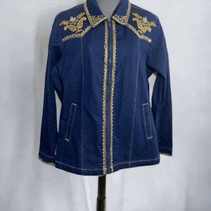 Victor Costa Occasion Gold Embellished Bead Sequin Denim Jacket Size 1X